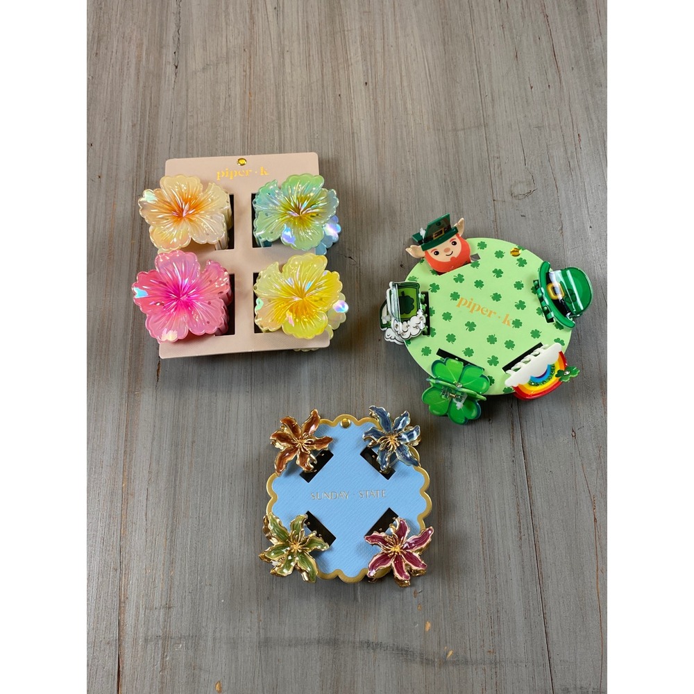 Piper K Sunday State Hair Claw Clip Bundle Floral Hibiscus St Patricks Day NEW - Picture 9 of 9